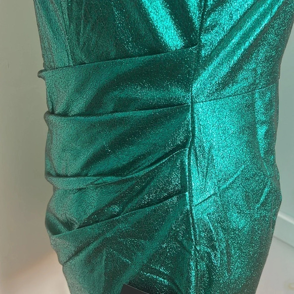 Lulus Always Envied Green Metallic Gathered Mini Dress - Size L - Picture 6 of 15